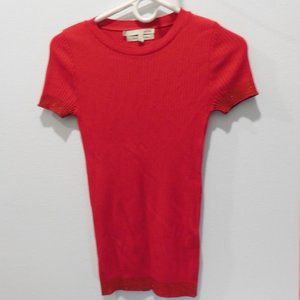 Acote’ Italy - Ribbed Red Top With Shimmer Neck Line/Sleeves, Women's Size 1